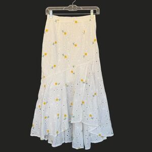 Mds Skirt Womens Medium White Embroidered Eyelet Floral Maxi Lined Cotton Boho